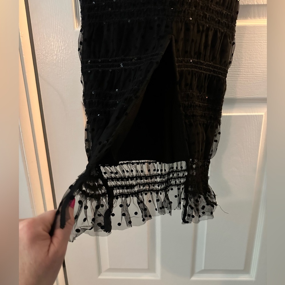Black Midi Dress with Sheer Dotted Sleeves - Picture 8 of 10